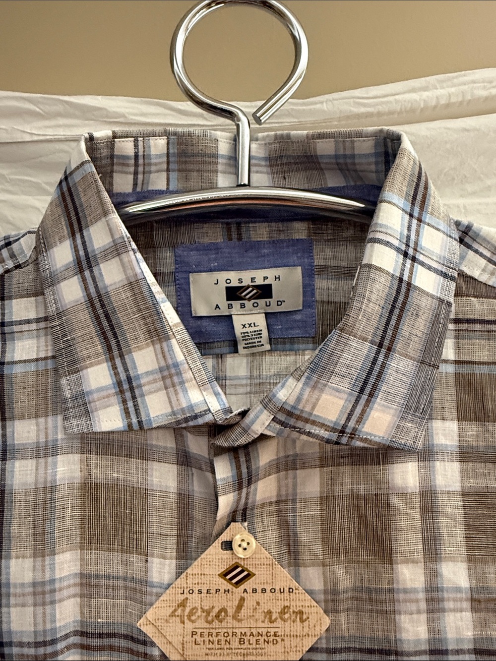 Joseph Abboud Brown and Light Blue Plaid Short Sleeve Button-Down Shirt - Picture 3 of 6